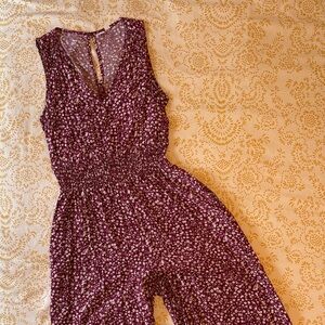 GAP Factory Plum Floral Sleeveless Jumpsuit